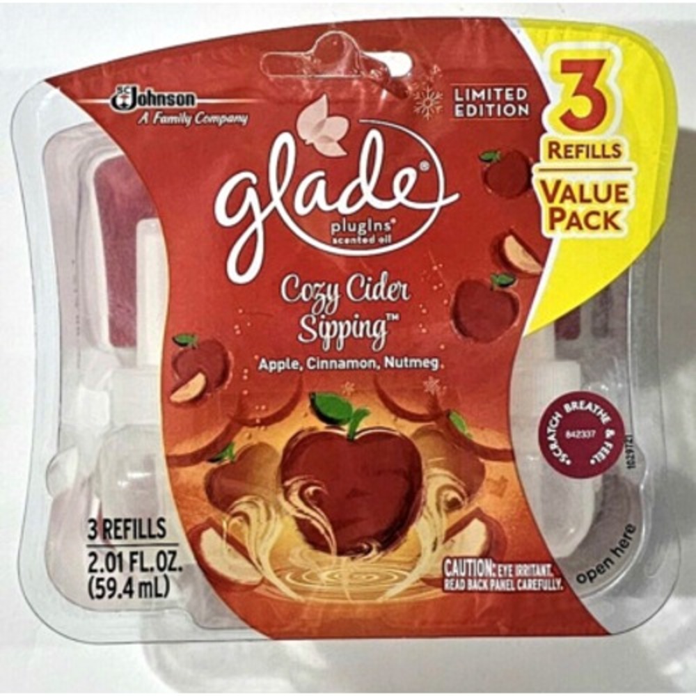 Glade PlugIns Scented Oil Refills 3ct 2.01oz Cozy Cider Sipping Apple Cinnamon